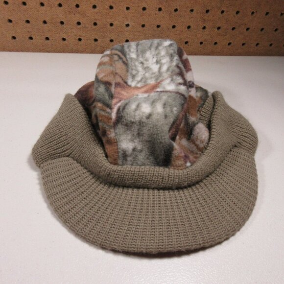Remington mens green beige billed fleece winter camo hunting hat OS - Picture 1 of 8